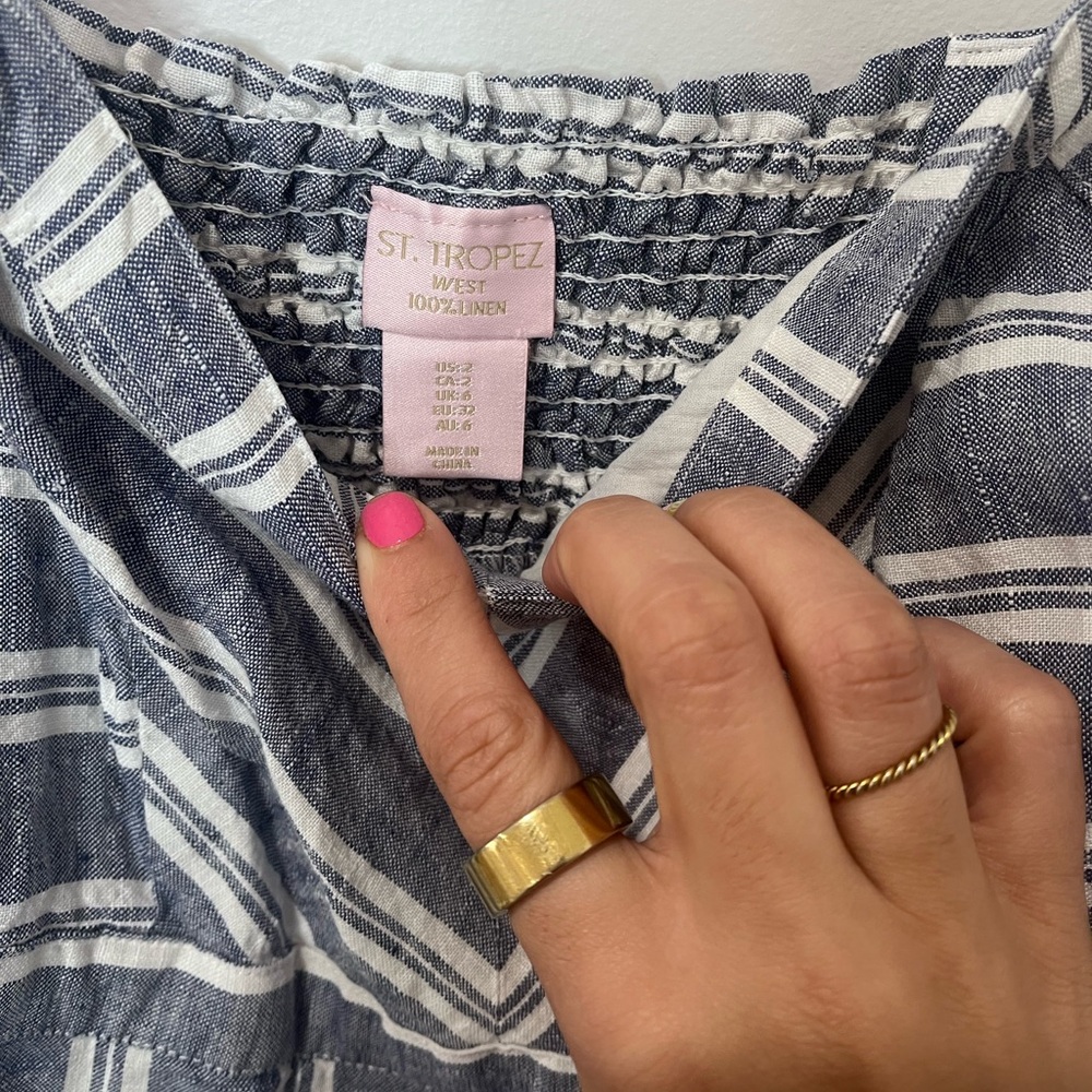 St. Tropez •Womens Linen Blue White Striped V-Neck Maxi Summer Dress Size 2 NWOT - Picture 8 of 8